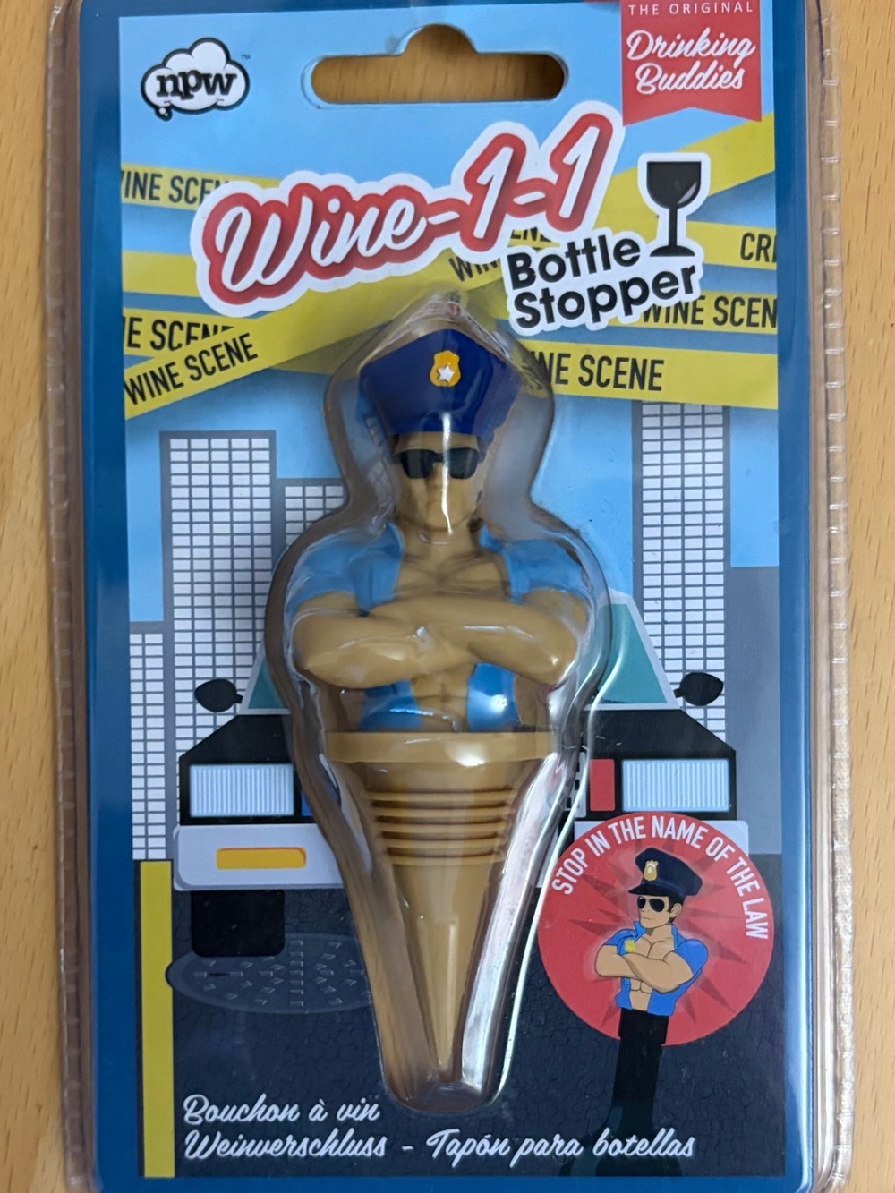 NPW Drinking Buddies Blue & Tan Police Wine Bottle Stopper - Wine-1-1 NEW